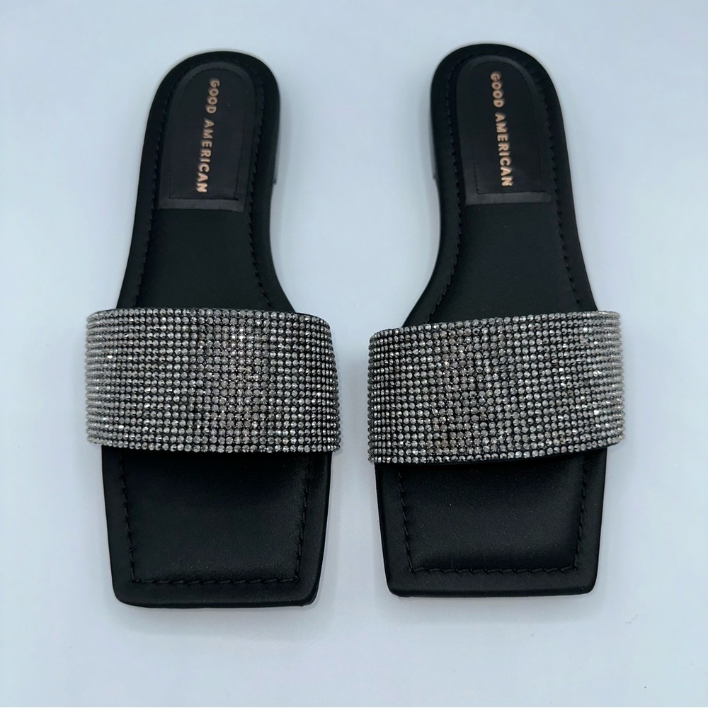 GOOD AMERICAN Crystal Crush square toe genuine leather  women’s 7.5 slides NIB